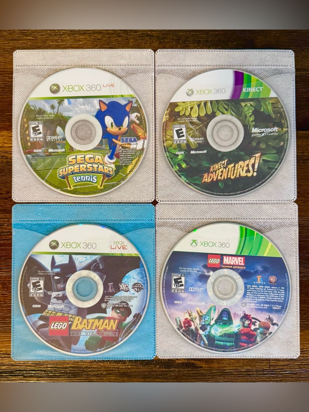 4 GAMES - Lego Batman Marvel Sega Sonic Tennis XBOX 360 BUNDLE DISCS ONLY DEAL